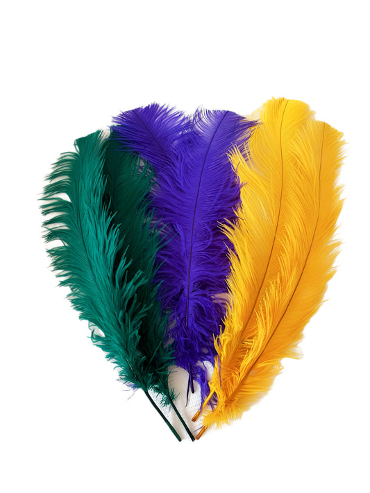 Mardi Gras Ostrich feathers 100 pcs. 13-17 inch bulk ostrich feathers 3 color pack